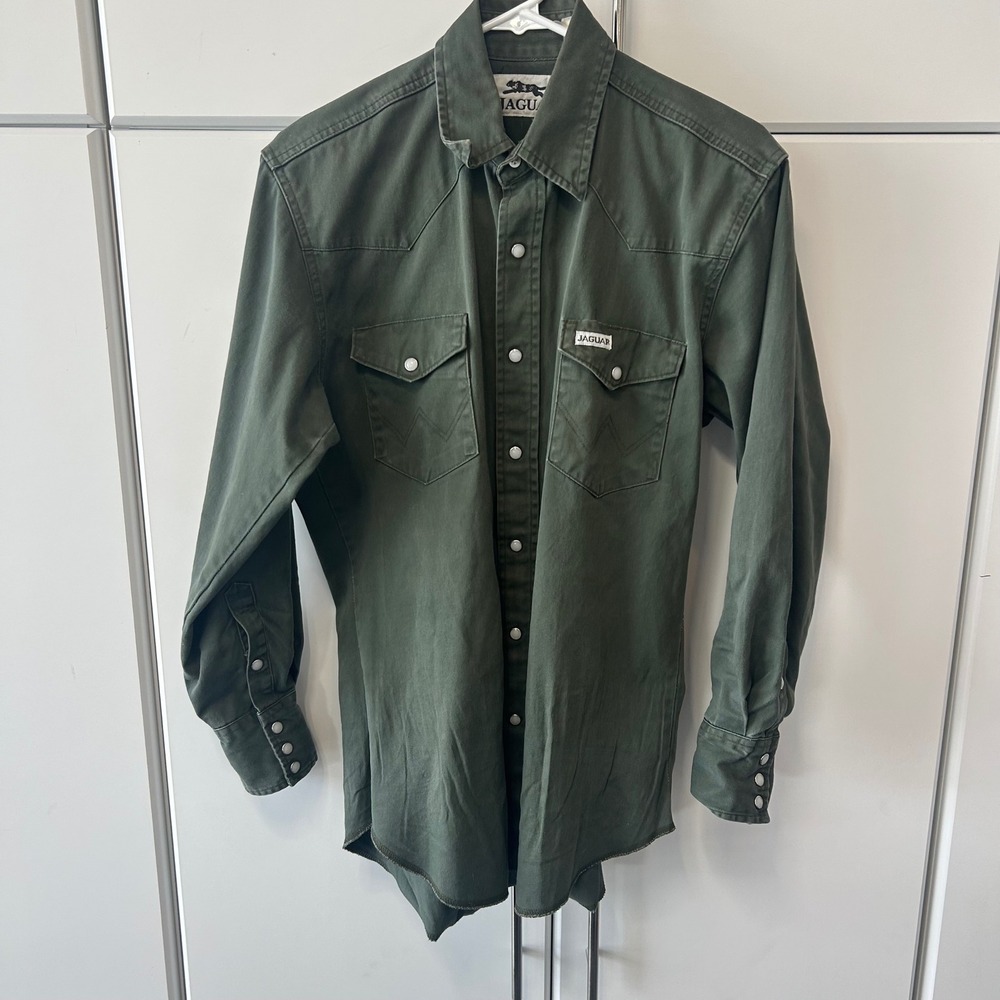 Jaguar Mens Western Snap Down Shirt Forest Green Pearl Snap Long Sleeve Small